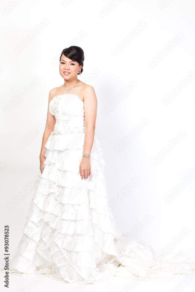 beautiful bride asian on white background.