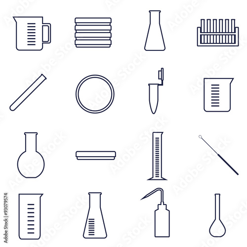 set of icons for microbiology lab work