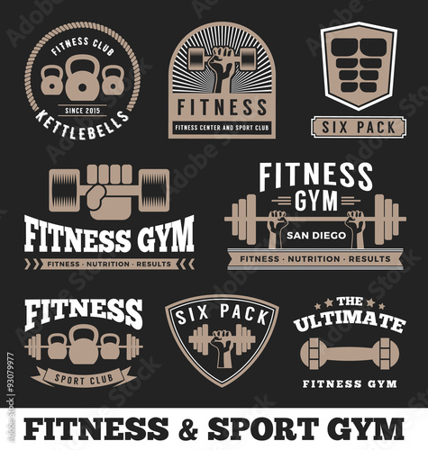 Set of fitness gym and sport club logo emblem design. Vector illustration