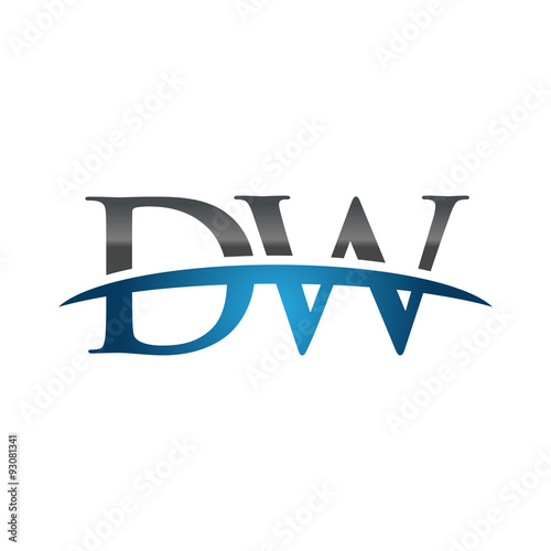 DW initial company swoosh logo blue