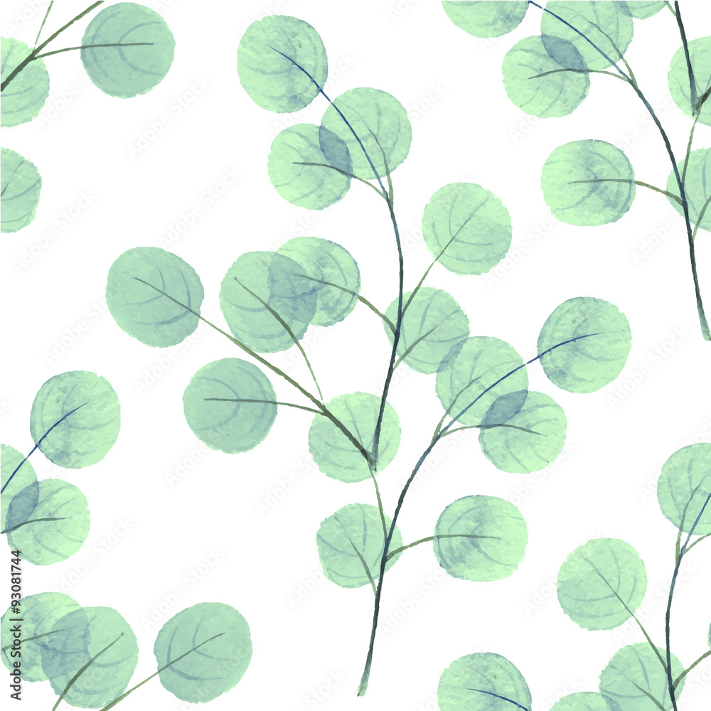 Branches with round leaves. Watercolor background. Seamless pattern 4 Branches with round leaves. Watercolor background. Seamless pattern 4