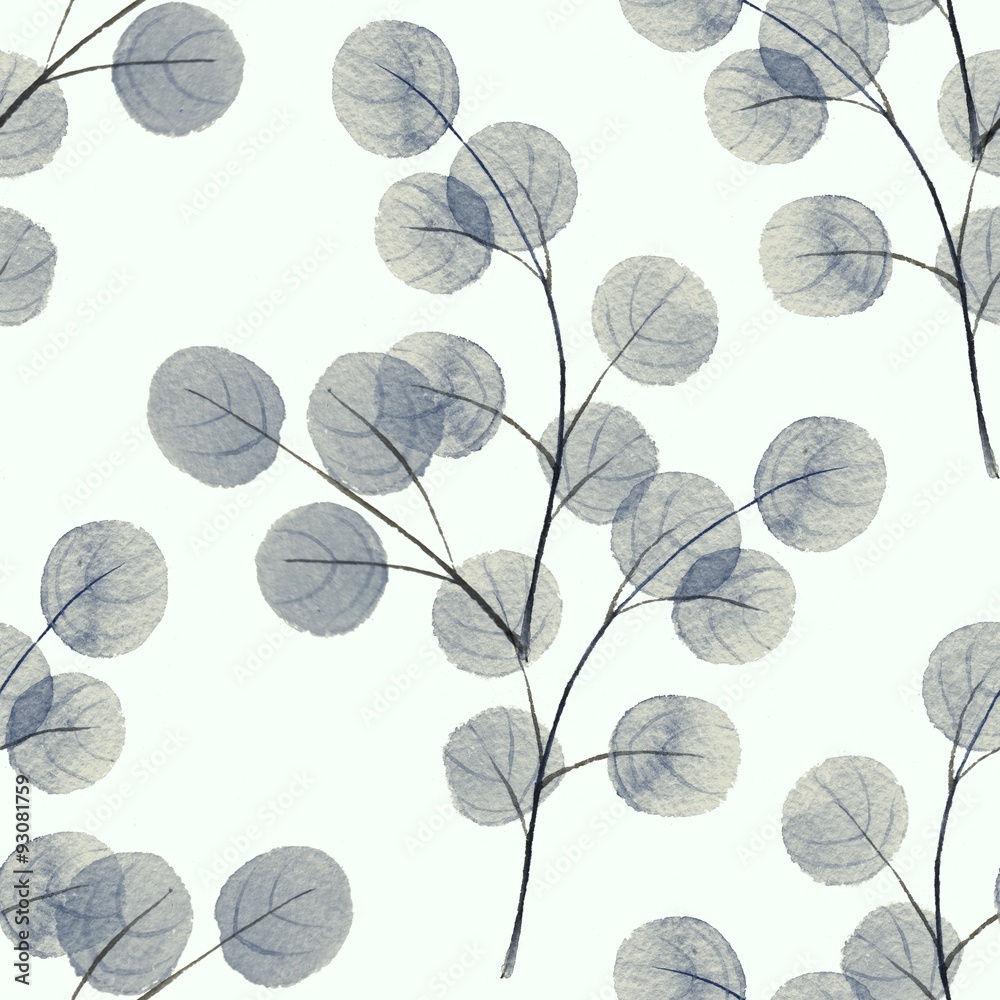 Branches with round leathes. Watercolor background. Seamless pattern 5 Branches with round leathes. Watercolor background. Seamless pattern 5