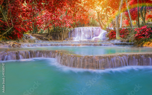 Waterfall in rain forest  Tat Kuang Si Waterfalls at Laos. 