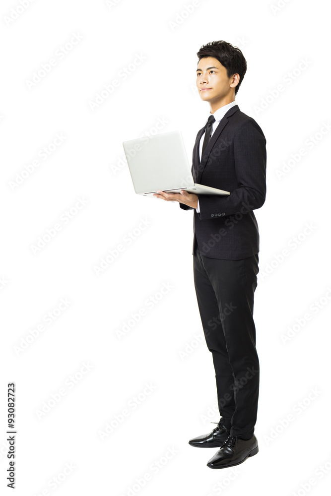 full length business man with laptop isolated on white full length business man with laptop isolated on white