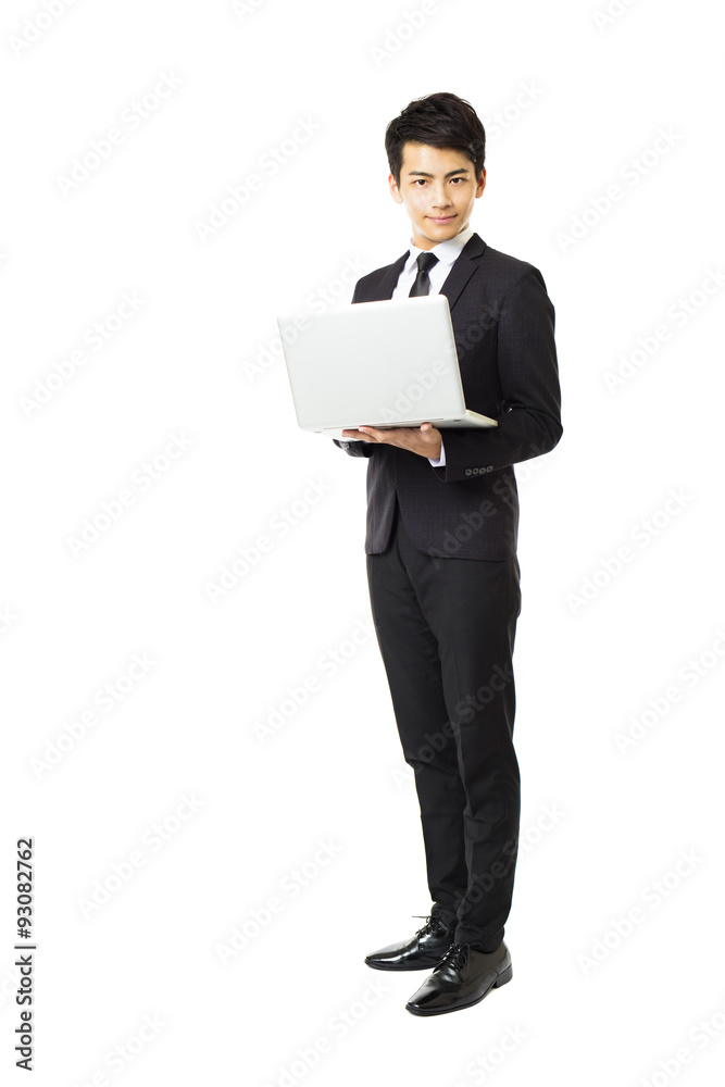 full length business man with laptop isolated on white full length business man with laptop isolated on white