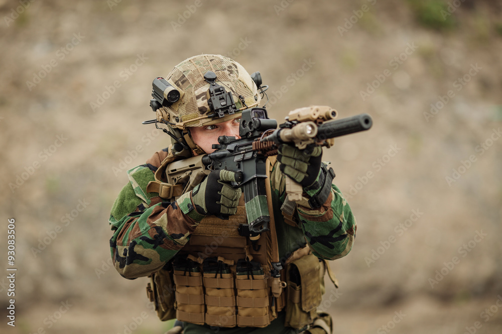 Fototapeta premium portrait of the special forces ranger on battlefield