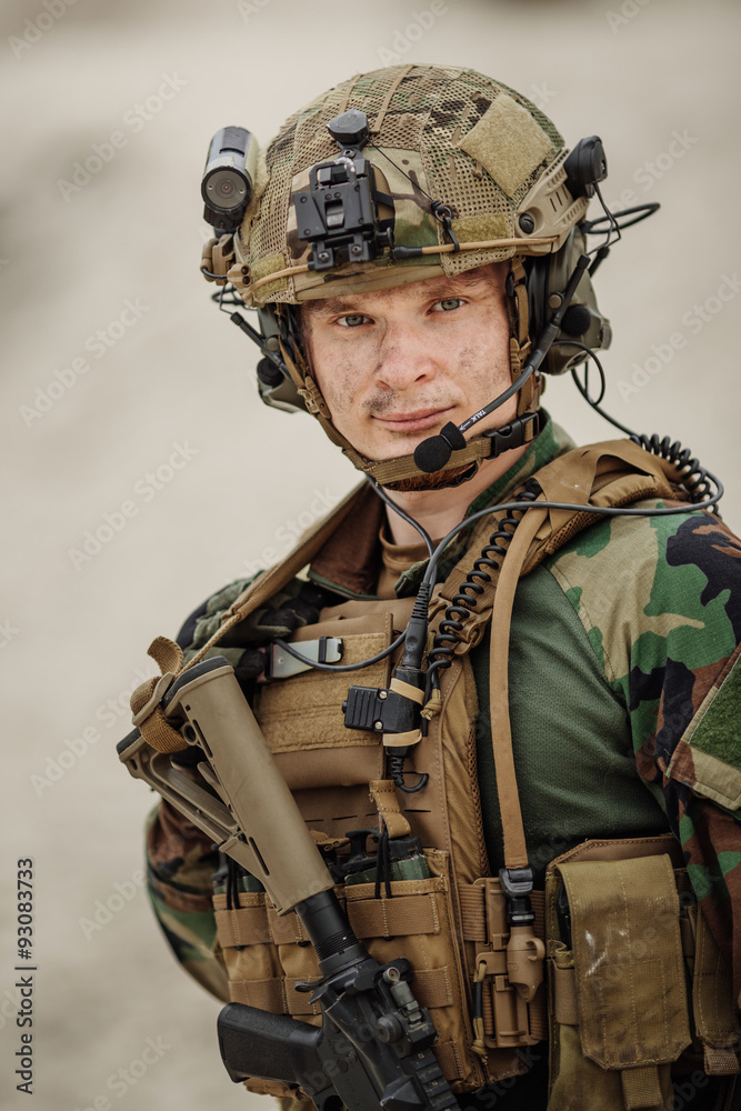 Fototapeta premium portrait of the special forces ranger on battlefield