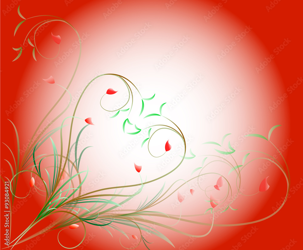 pattern of scrolls and leaves on red background pattern of scrolls and leaves on red background