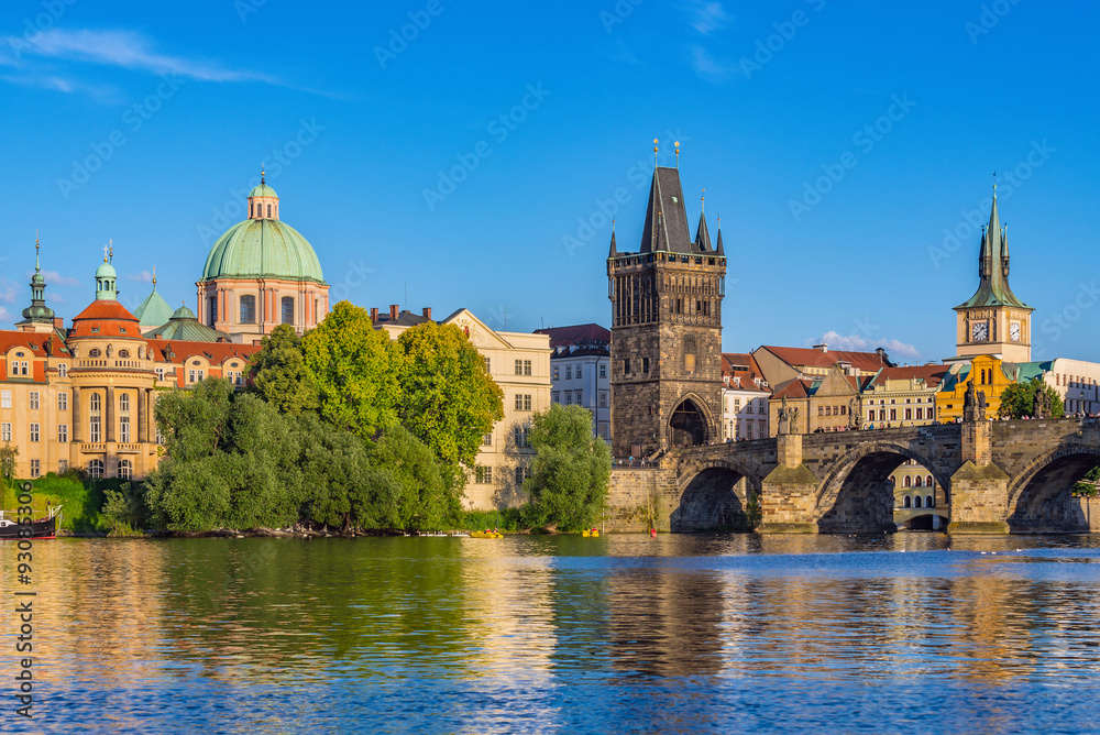 Prague city skyline and Charles Bridge - Prague - Czech Republic