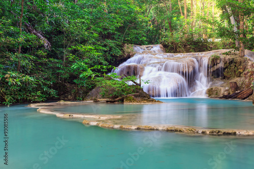 Deep forest waterfall at Erawan waterfall National Park Kanjanaburi Thailand © Noppasinw