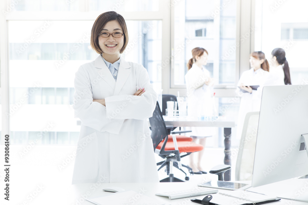 Women's portrait wearing a white coat Women's portrait wearing a white coat