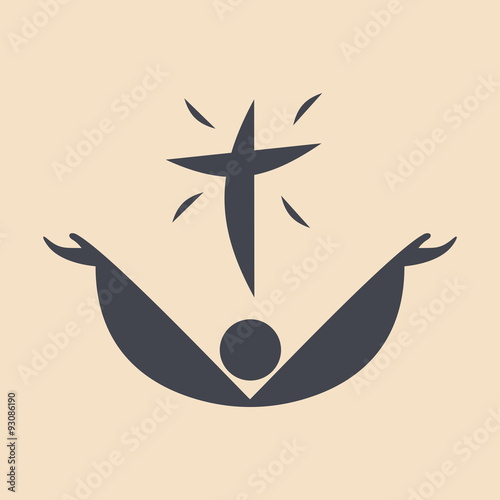 Church logo. Raised hands in worship and cross icon