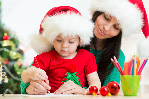 child girl and mother writi...