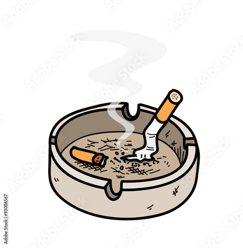 Ashtray, a hand drawn vector illustration of an ashtray with cigarettes inside, the smoke from the cigar are editable/removable.