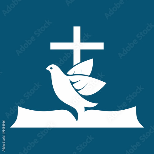 Church logo. Dove on the pages of a Bible