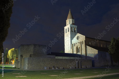 Cathedral "Basilica di Santa Maria Assunta" by night, Aquileia, Friuli, Italy 