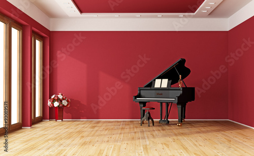 Fototapeta Czerwony pokój z fortepianem