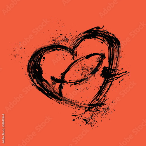 Church logo. Brush strokes heart and cross