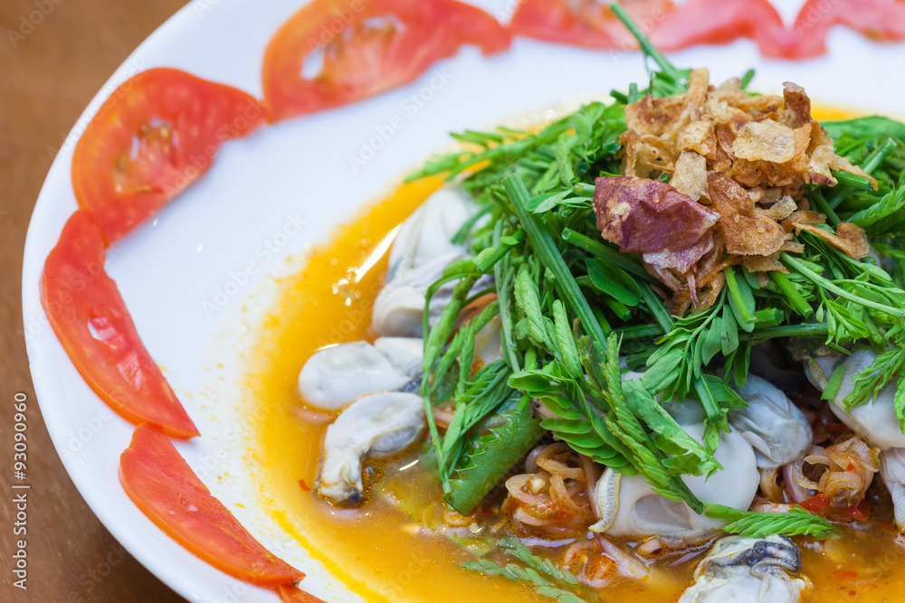 Spicy Oysters Salad with Young Tamarind Leafs Spicy Oysters Salad with Young Tamarind Leafs