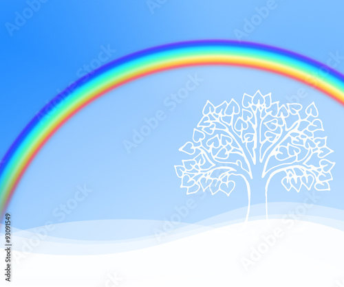 Linde vor Blaume Himmel mit Regenbogen