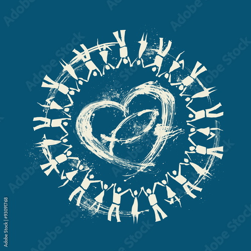 Church logo. People holding hands around a heart and Jesus fish
