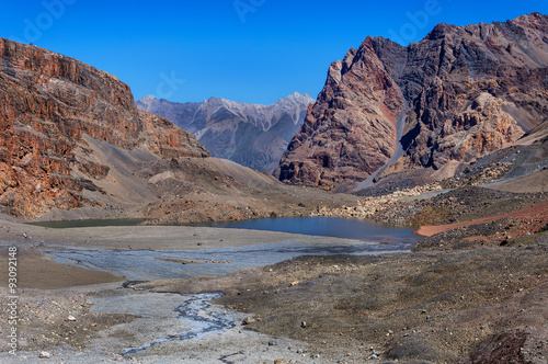 Beautiful muddy mountain lake in Tajikistan