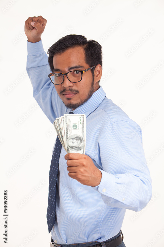 Portrait of asian business man enjoying success, get winning bon Portrait of asian business man enjoying success, get winning bon