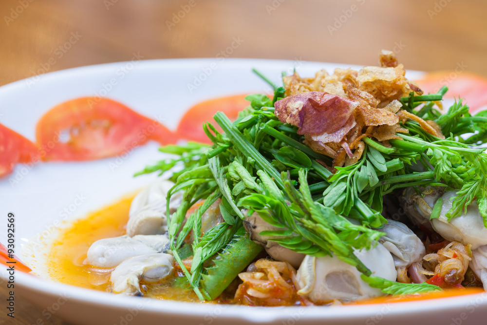 Spicy Oysters Salad with Young Tamarind Leafs Spicy Oysters Salad with Young Tamarind Leafs