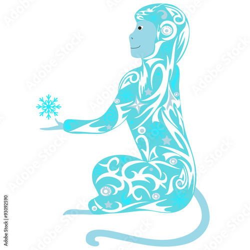 Symbol of year, a monkey with a snowflake, a macaque an illustration, 