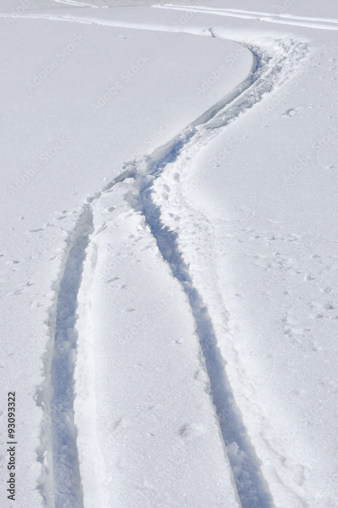 Ski track on fresh snow