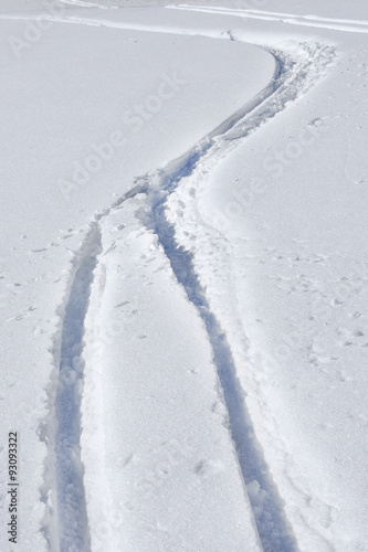 Ski track on fresh snow