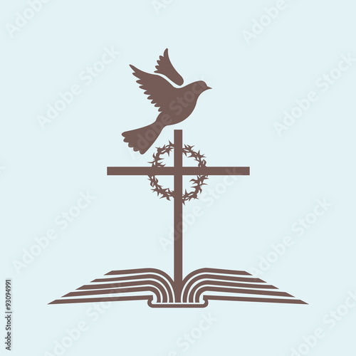 Church logo. Cross, dove and open bible