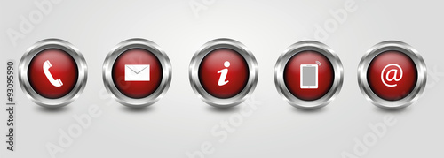 Contact design - set of red illuminated buttons and communication icons 