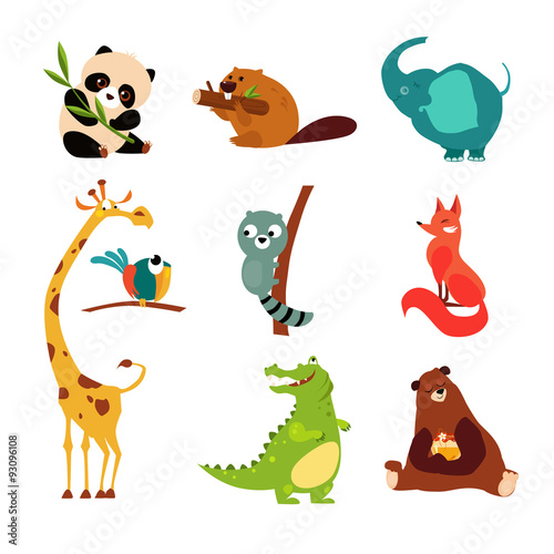 Fototapeta Naklejka Na Ścianę i Meble -  Cute Wild Animal Set of Vector Illustration