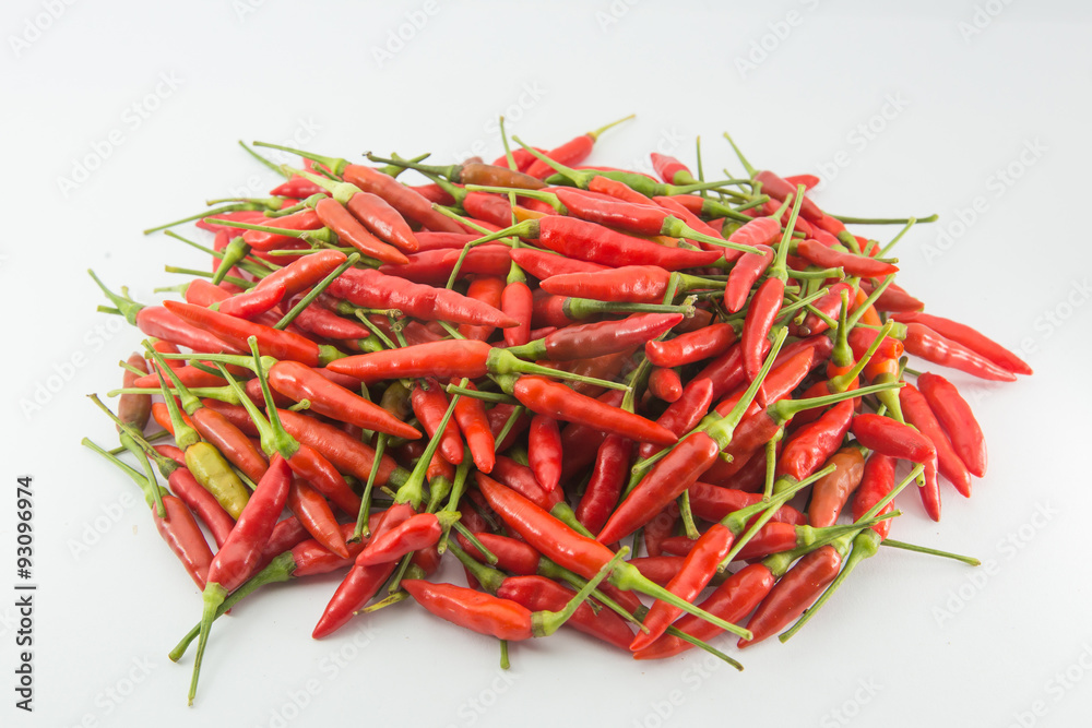 A bunch of small red hot chilli peppers, isolated