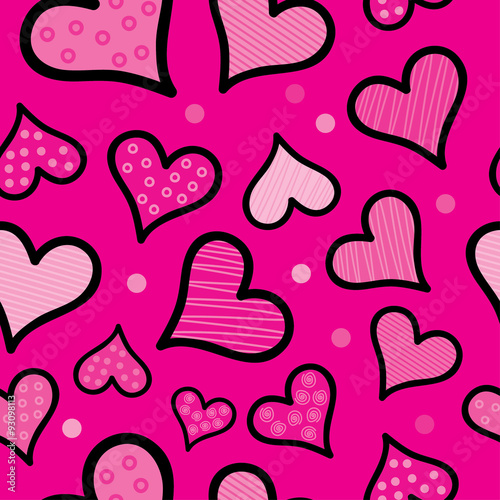 Seamless vector background with decorative hearts and polka dots