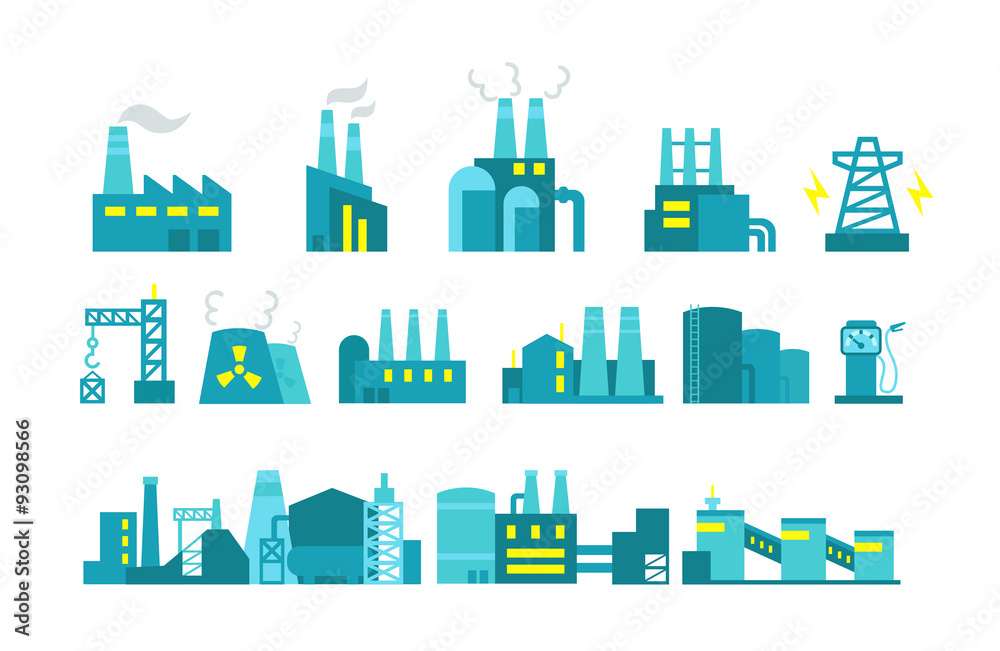 Extraction petroleum. Set of factory illustration oil production