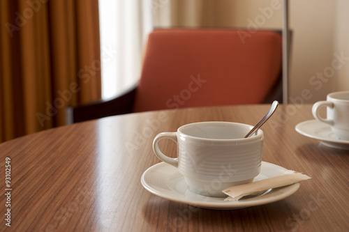 Fototapeta Naklejka Na Ścianę i Meble -  Hot tea on a table in the morning