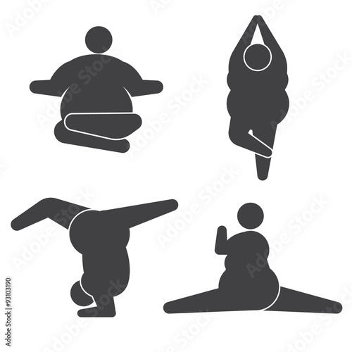Fat man in pose practicing yoga
