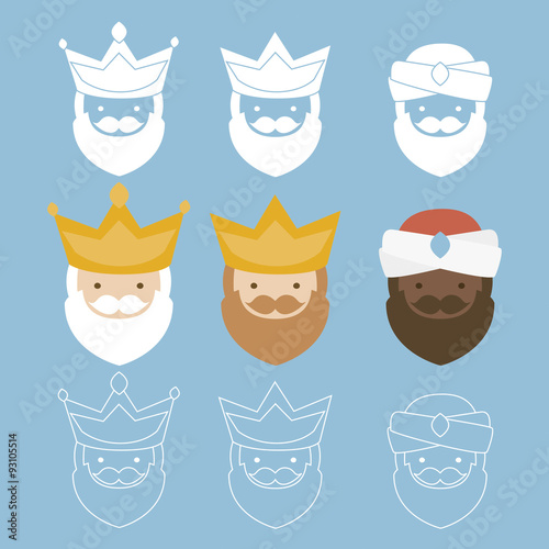 the three kings of orient. 3 magi icons vector set