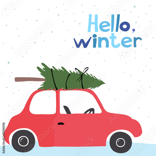 Card with a little red vintage car