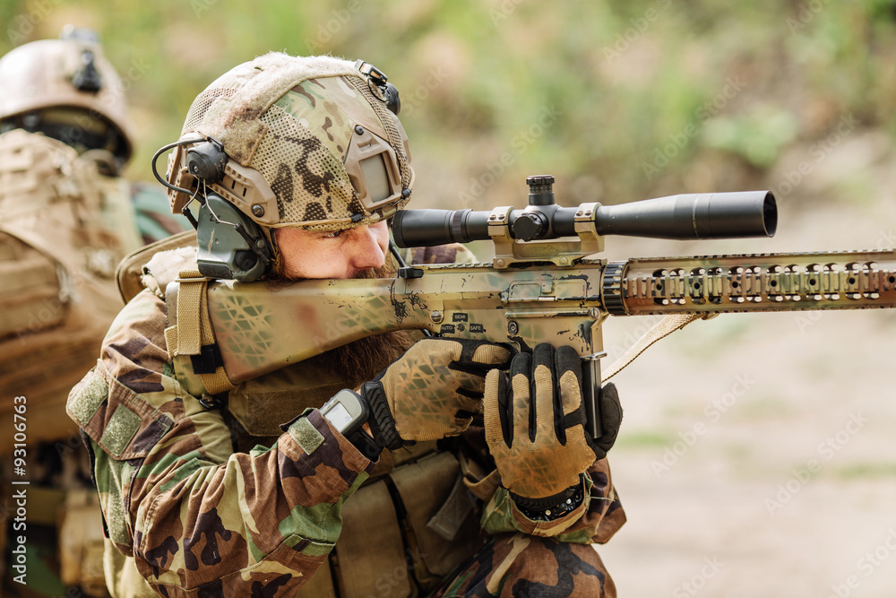 Fototapeta premium Rangers team is fighting on the territory occupied by the enemy