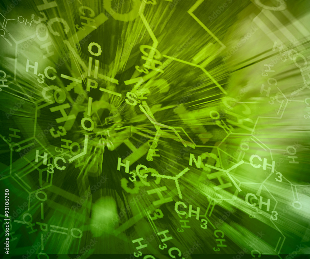 Obraz premium Image of chemical technology abstract background. Science wallpaper with school chemistry formulas and structures.