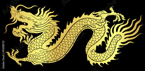 Gold of Chinese dragon crawling