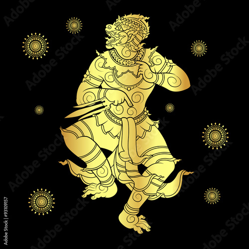 hanuman silhouetted in gold