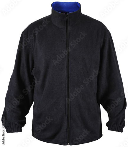 black male fleece jacket with blue lining isolated on white photo