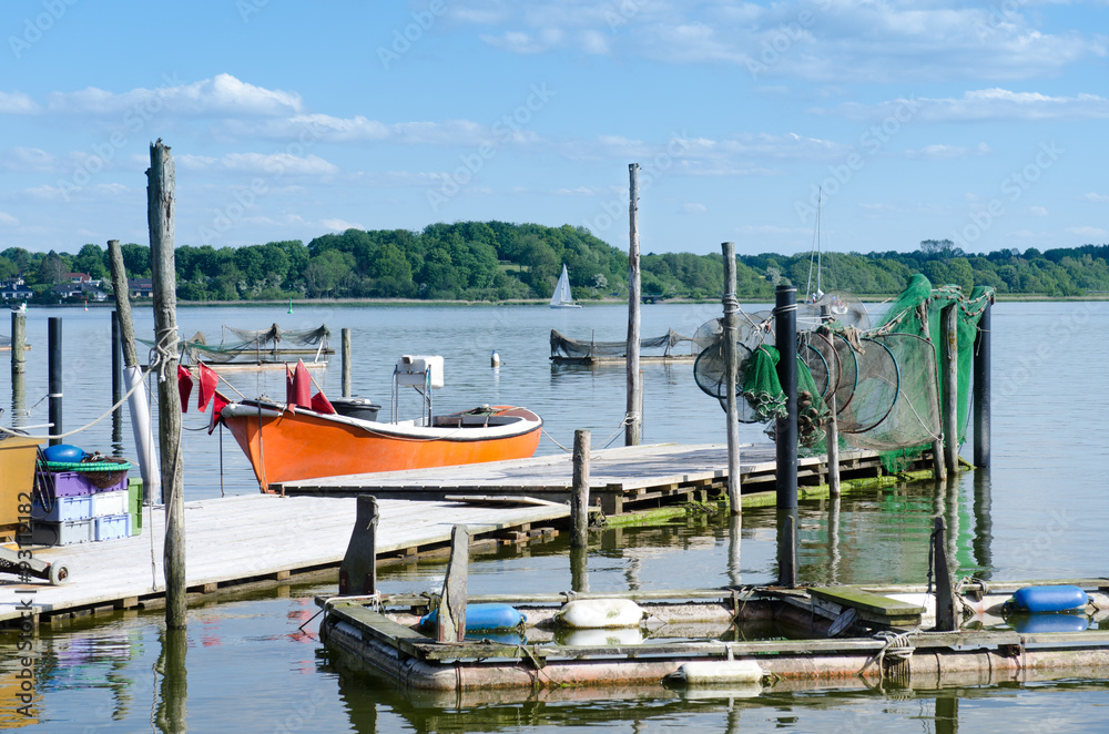 Schleswig, city of the Schlei, fishing boat and net,