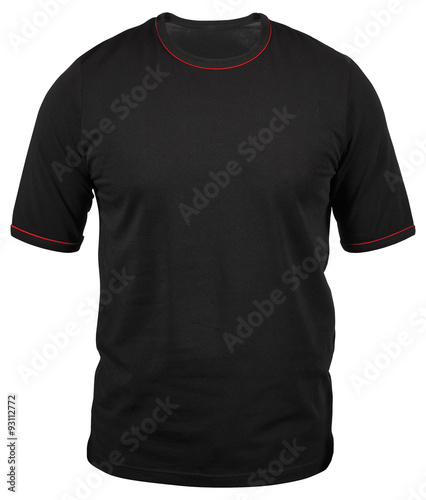 regular black male T-shirt with red stroke isolated on white bac