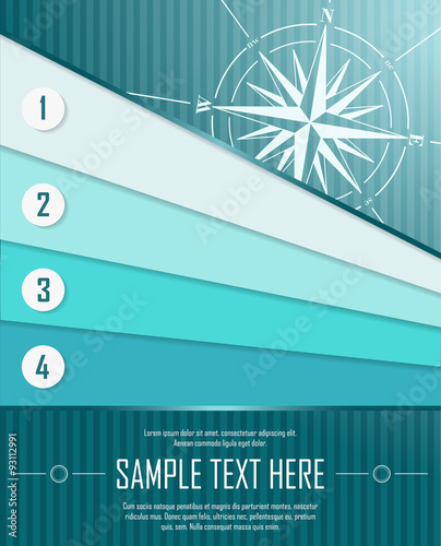 Blue abstract background with banners and windrose