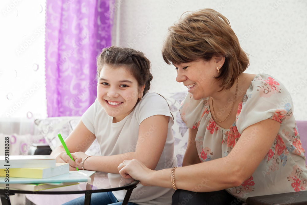 Mom and daughter doing homework Mom and daughter doing homework
